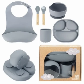 MoMi Ami silikonski set za hranjenje Grey